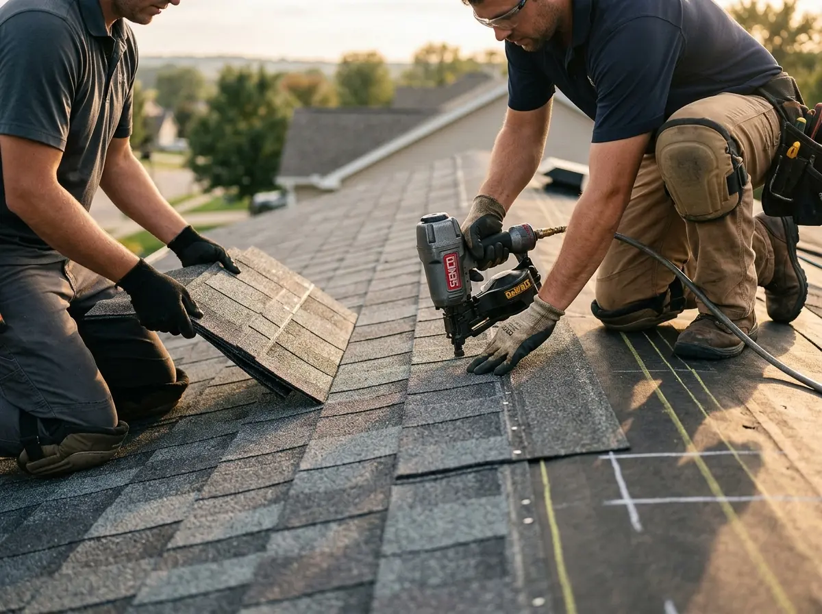 Professional roofer working on a residential roof in Azalea Park